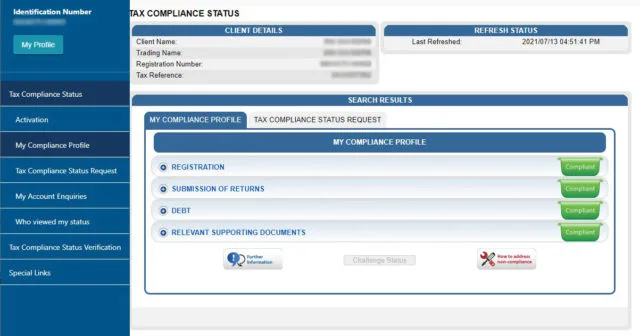 SARS tax compliance profile