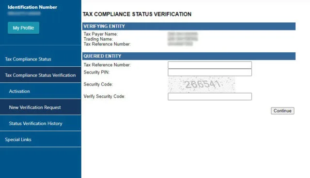 tax compliance status verification request