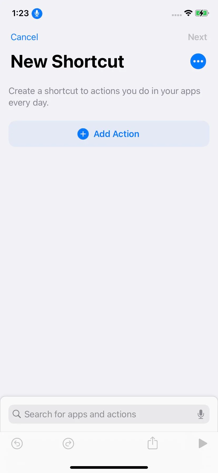 The plus sign in the opening screen will lead to the New Shortcut page